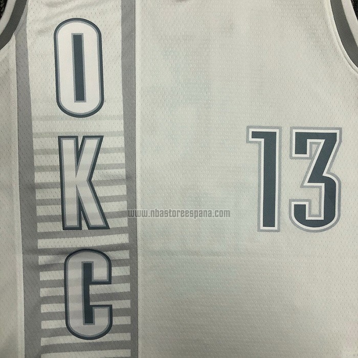 Camiseta Oklahoma City Thunder Paul George NO 13 Ciudad 2021-22 Blanco